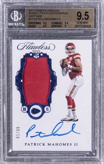 2017 Flawless "Rookie Patch Autographs" Sapphire #4 Patrick Mahomes II Signed Patch Rookie Card (#08/10) – BGS GEM MINT 9.5